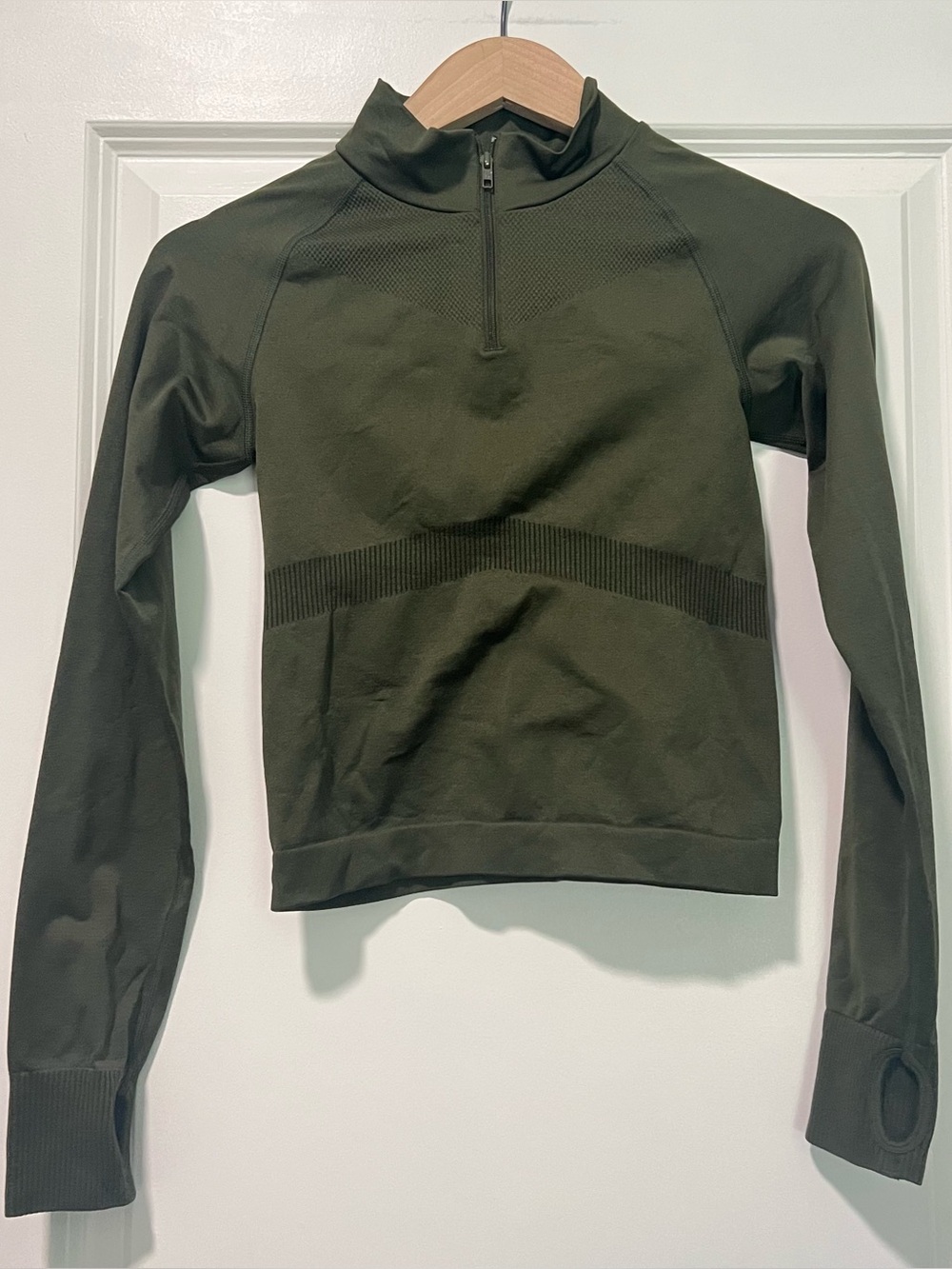 Victoria’s Secret PINK Active Women’s 1/4 Zip Pullover Sz XS Olive Green Cropped